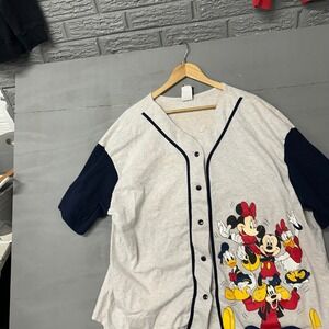 Disney Mickey Mouse & Friends Baseball Jersey 3X Graphic Print Button Up Top